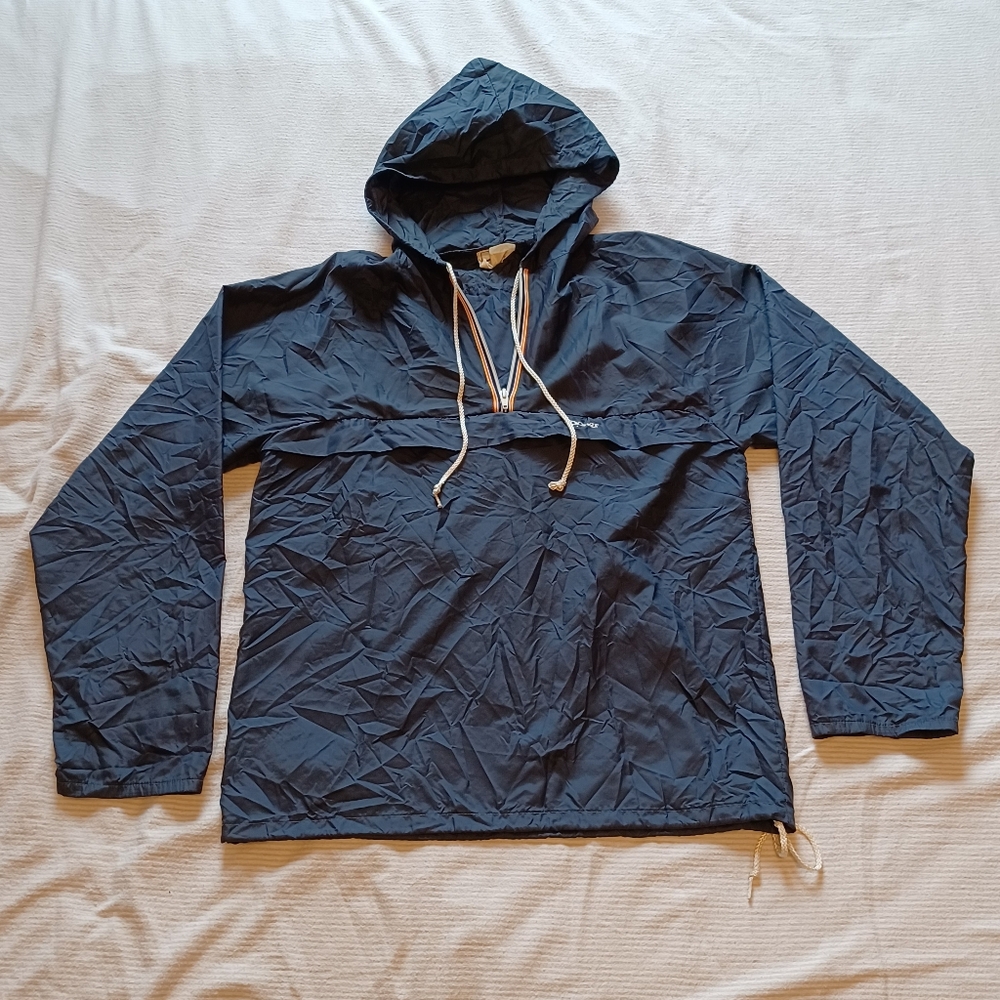 1980s Topher Colins Montreal Pullover Windbreaker Dark Blue Nylon Jacket Medium